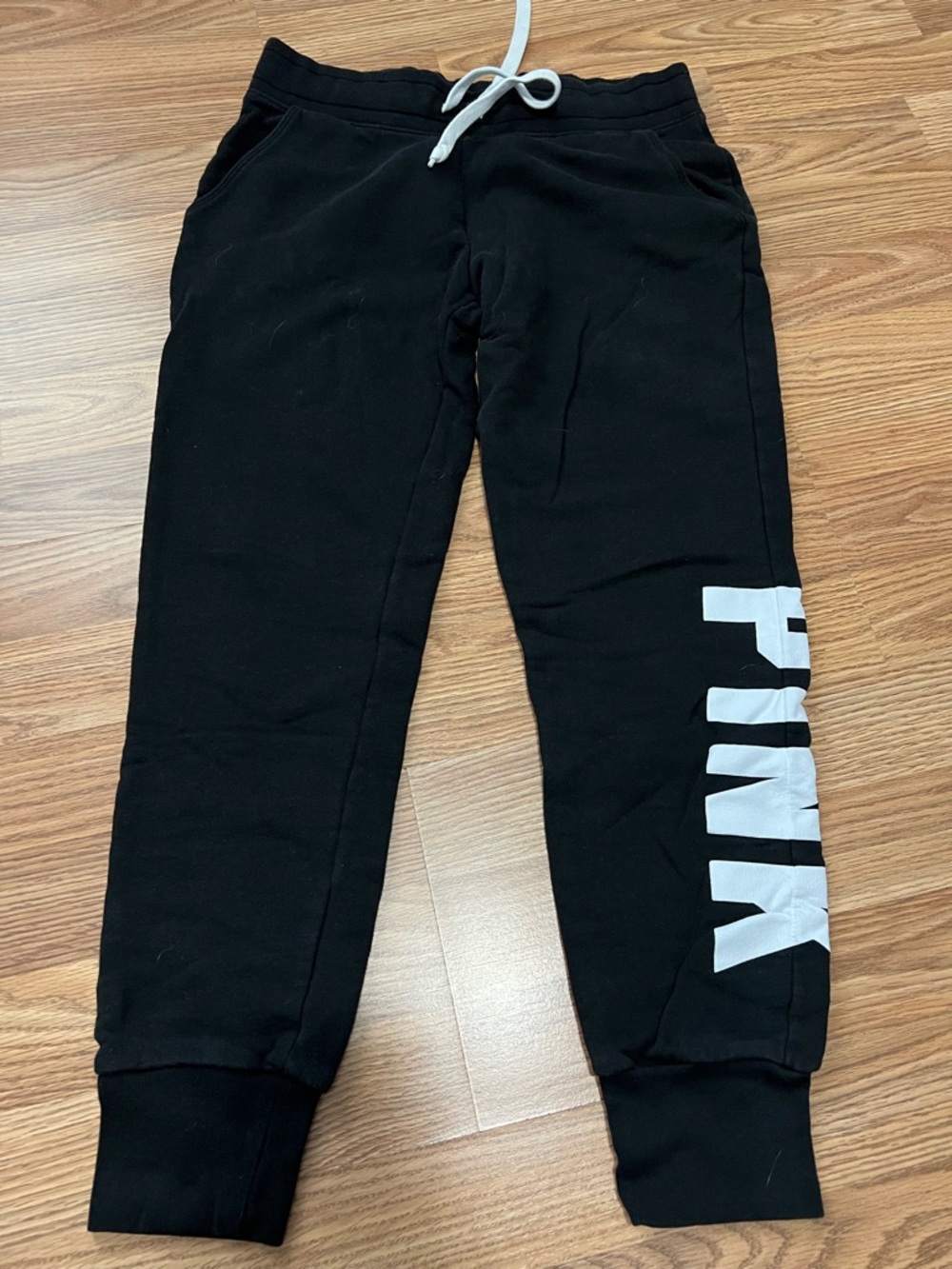Black Sweatpants with White PINK Logo
